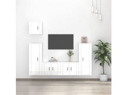 vidaXL 5-dielna súprava TV skriniek lesklá biela spracované drevo