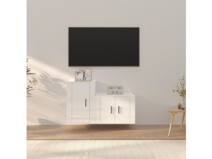 vidaXL 2-dielna súprava TV skriniek lesklá biela kompozitné drevo