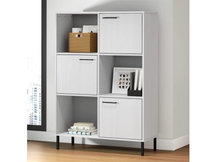 vidaXL Knižnica kovové nohy biela 90x35x128,5 cm masívne drevo OSLO