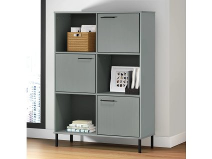 vidaXL Knižnica kovové nohy sivá 90x35x128,5 cm masívne drevo OSLO