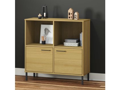 vidaXL Knižnica kovové nohy hnedá 90x35x90,5 cm masívne drevo OSLO
