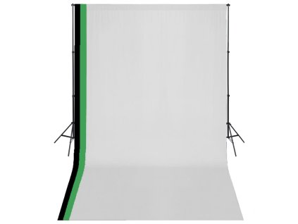 vidaXL Fotografické vybavenie, 3 pozadia, bavlna,nastaviteľný rám 3x5m