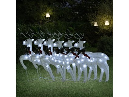 vidaXL Vianočné soby 6 ks biele 120 LED diód