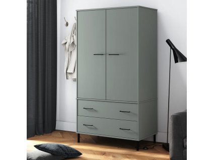 vidaXL Botník s kovovými nohami sivý 90x55x172,5cm masívne drevo OSLO