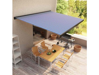 vidaXL Kazetová markíza s motorom modro-biela 500x300 cm