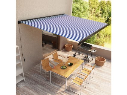 vidaXL Ručne zaťahovacia kazetová markíza 500x300 cm modrá a biela