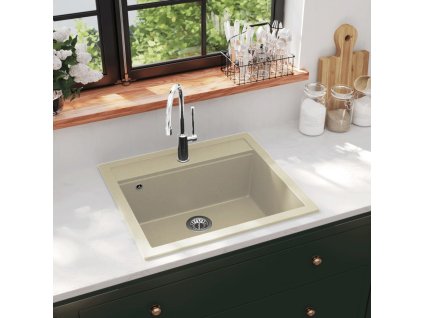 vidaXL Granitový kuchynský drez s jednou vaničkou béžový