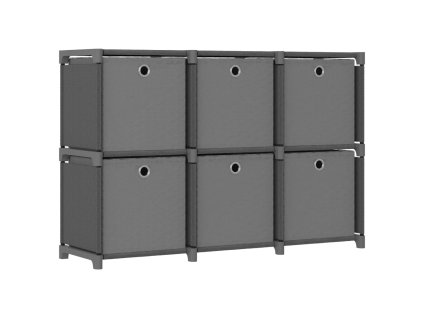 vidaXL Polica s boxmi s dizajnom 6 kociek sivá 103x30x72,5 cm látka
