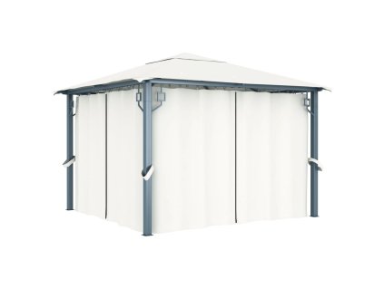 vidaXL Altánok so závesom 300x300 cm, krémový, hliník