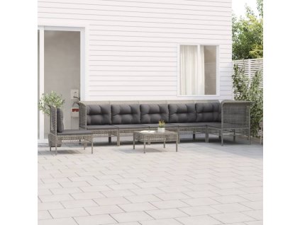 vidaXL 8-dielna záhradná sedacia súprava s vankúšmi sivá polyratanová