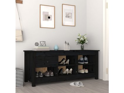 vidaXL Skrinka na topánky čierna 110x38x45,5 cm masívna borovica