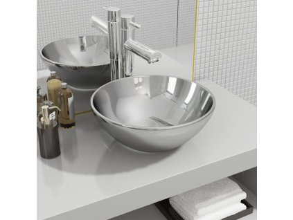 vidaXL Umývadlo 32,5x14 cm keramické strieborné