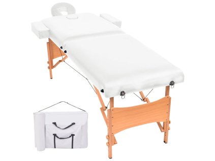 vidaXL Skladací masážny stôl, 2 zóny, 10 cm hrubý, biely