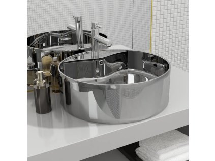 vidaXL Umývadlo s prepadom 46,5x15,5 cm keramické strieborné