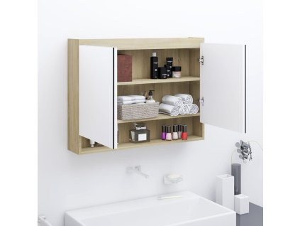 vidaXL Kúpeľňová zrkadlová skrinka 80x15x60 cm MDF biela a dubová