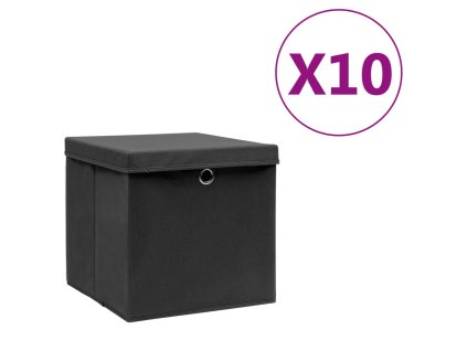 vidaXL Úložné boxy s vekom 10 ks, 28x28x28 cm, čierne