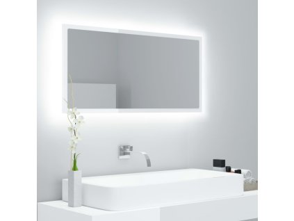 vidaXL LED kúpeľňové zrkadlo lesklé biele 90x8,5x37 cm akryl