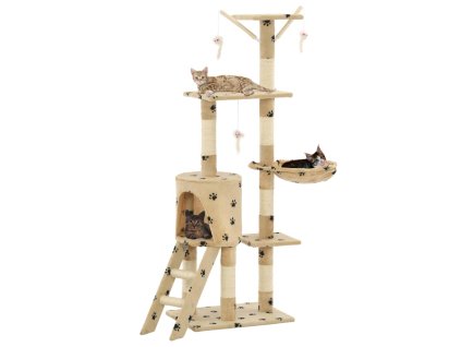 vidaXL Škrabadlo pre mačky so sisalovými stĺpikmi 138cm béžové s labkami