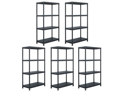 vidaXL Regále s úložnými poličkami 5ks čierne 60x30x138 cm plast