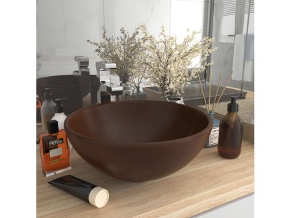 vidaXL Luxusné umývadlo, okrúhle, matné tmavohnedé 32,5x14cm, keramika