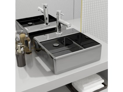 vidaXL Umývadlo s prepadom 41x41x15 cm keramické strieborné