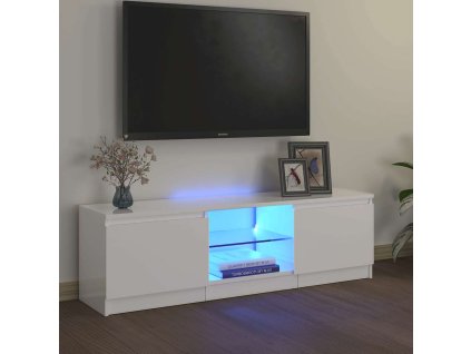 vidaXL TV skrinka s LED svetlami lesklá biela 120x30x36 cm