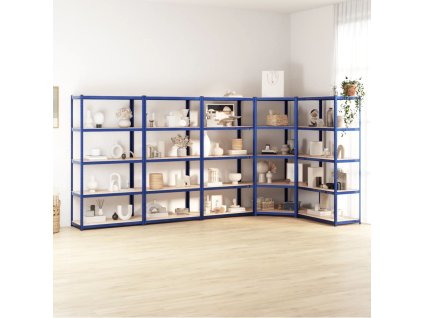 vidaXL 5-vrstvové police 5 ks modré oceľ a spracované drevo