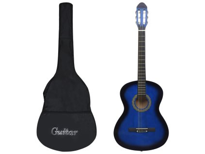 vidaXL Klasická gitara pre začiatočníkov s taškou modrá 4/4 39"