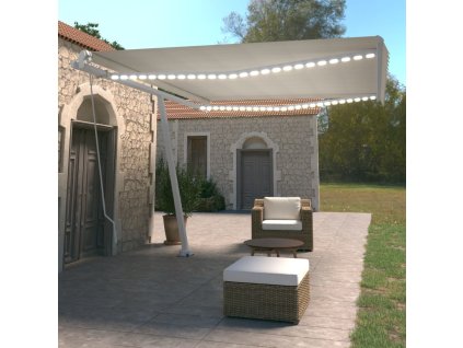 vidaXL Ručne zaťahovacia markíza s LED 450x350 cm krémová
