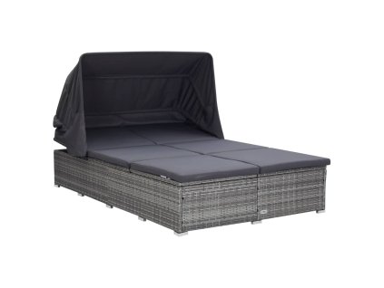 vidaXL 2-miestne opaľovacie lehátko s vankúšom sivé polyratanové