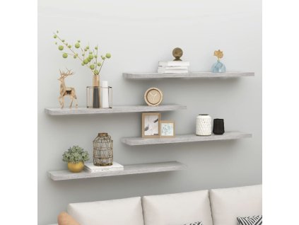 vidaXL Plávajúce nástenné police 4 ks betónovosivé 120x23,5x3,8 cm MDF