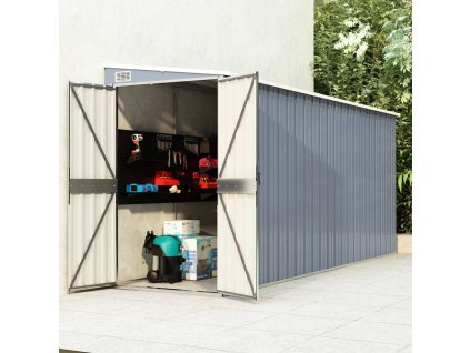 vidaXL Nástenná záhradná kôlňa sivá 118x382x178 cm pozinkovaná oceľ