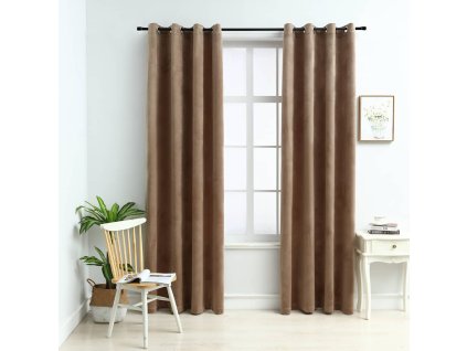 vidaXL Zatemňovacie závesy s očkami 2 ks, zamat, béžové 140x245 cm