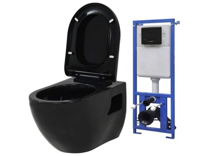 vidaXL Keramické závesné WC so skrytou nádržou čierne