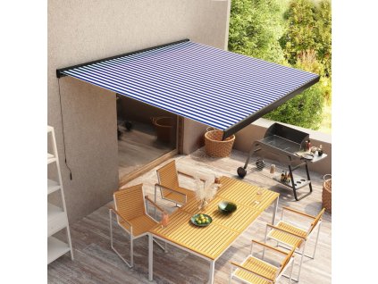 vidaXL Ručne ovládaná kazetová markíza modro-biela 350x250 cm