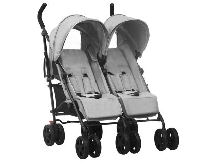 vidaXL Kočík pre dvojičky svetlosivý oceľový