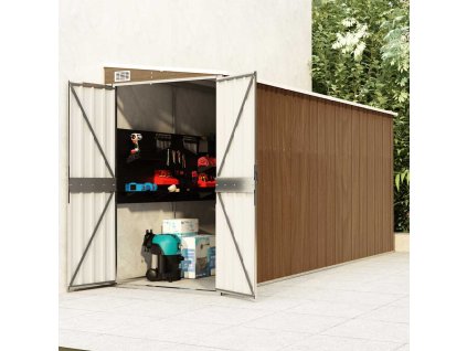 vidaXL Nástenná záhradná kôlňa hnedá 118x382x178 cm pozinkovaná oceľ