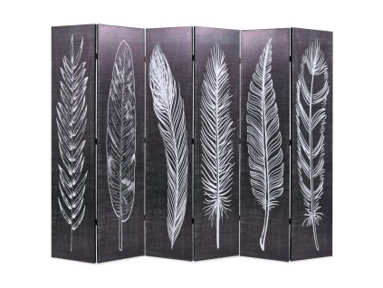 vidaXL Skladací paraván 228x170 cm, potlač s pierkami, čierno-biely
