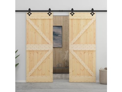 vidaXL Posuvné dvere s kovaním 90x210 cm, borovicový masív