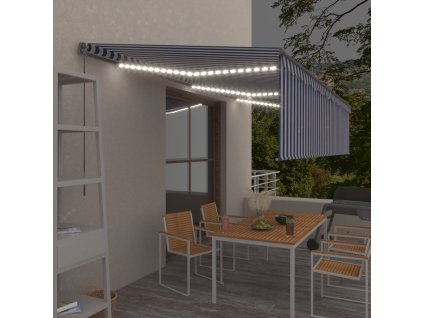 vidaXL Ručne zaťahovacia markíza s tienidlom a LED 6x3m modro-biela