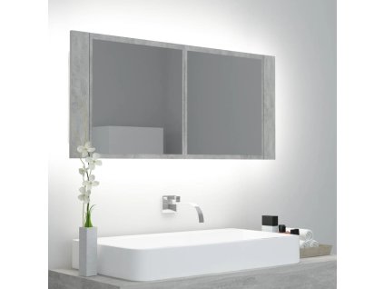 vidaXL LED kúpeľňová zrkadlová skrinka betónová sivá 100x12x45cm akryl