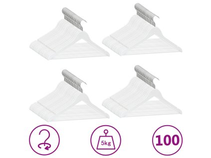 vidaXL 100-dielna sada vešiakov na oblečenie biela tvrdé drevo protišmyková