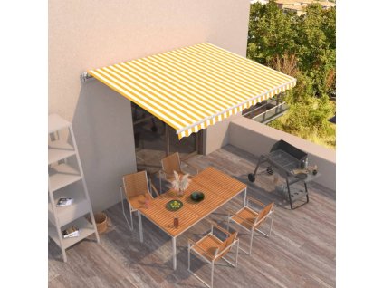 vidaXL Ručne zaťahovacia markíza 450x300 cm žltá a biela