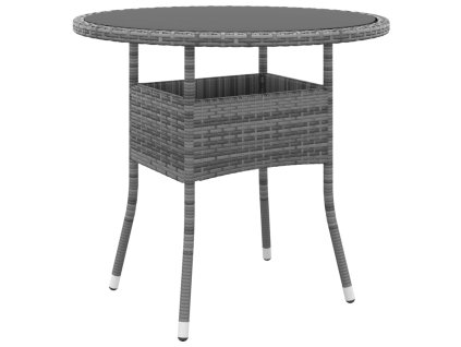 vidaXL Záhradný stôl Ø80x75 cm tvrdené sklo a polyratan sivý