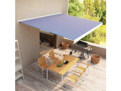 vidaXL Ručne zaťahovacia kazetová markíza modro-biela 400x300 cm