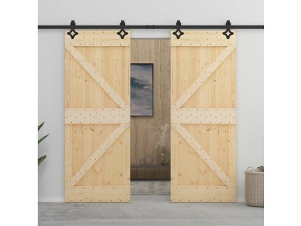 vidaXL Posuvné dvere s kovaním 90x210 cm, borovicový masív