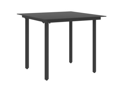 vidaXL Záhradný jedálenský stôl čierny 80x80x74 cm oceľ a sklo