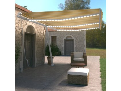 vidaXL Ručne zaťahovacia markíza s LED 600x350 cm žltá a biela