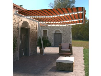 vidaXL Ručne zaťahovacia markíza s LED 600x350 cm oranžová a hnedá