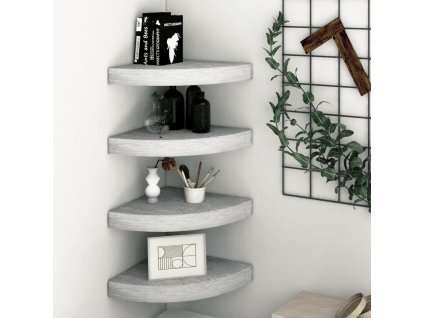 vidaXL Nástenné rohové police 4 ks betónové sivé 25x25x3,8 cm MDF